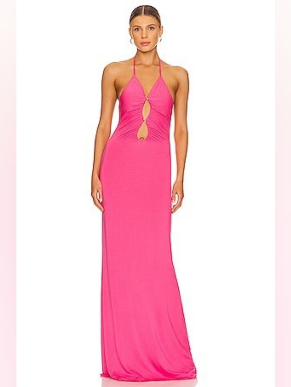 NBD Grecia Maxi Dress in Pink, Small, Low Open Back, V-neck, Maxi Dress